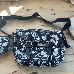 Floral Black and White Crossbody Bag